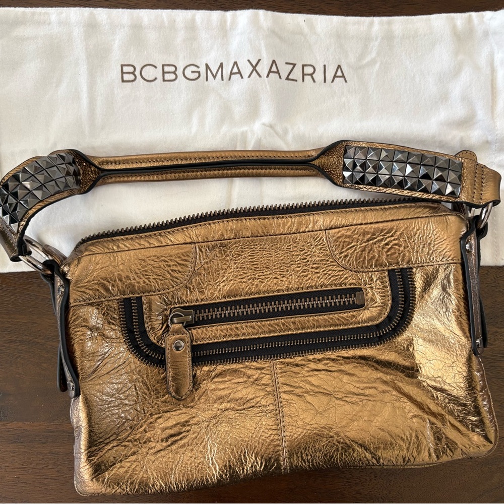 BCBGMaxAzria Metallic Gold Stud-Trim Crossbody Bag